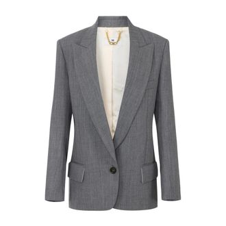 Elisabetta Franchi Single-Breasted Wool Jacket - Jackets - Mujer - Gris - S