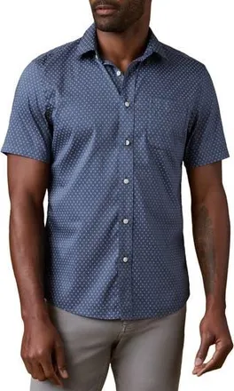 Faherty Movement Short Sleeve Button-Up Shirt in Navy Sky Diamond at Nordstrom Rack, Size Small