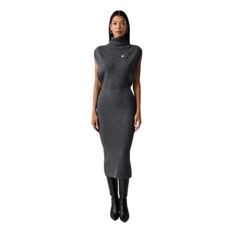 Twinset Mouwloze gebreide midi-jurk van wol en katoen - Dames - Jurken - Grijs - Maat: L Katoen