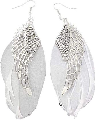 Generic Angel Wing Feather Earrings Bohemian White Feather Dangle Eardrop Lightweight Drop Dangler Handmade Exquisite Ornaments Wedding Jewelry Professional D