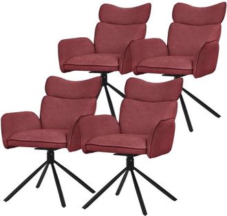 ML Design Ml-design Juego De 4x Sillas De Comedor Giratorias 360&deg; Con Funda De Tela Roja, Asiento De Sal&oacute;n Con Reposabrazos Y Respaldo, Mueble Tapizado Con Pata