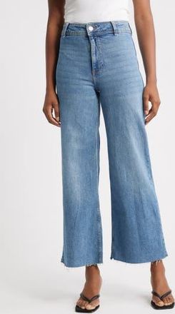 Mango Catherin Raw Hem High Waist Culotte Jeans in Medium Blue at Nordstrom Rack, Size 12