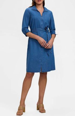 Foxcroft Agnes Tie Waist Denim Shirtdress in Medium Wash Blue at Nordstrom, Size X-Small