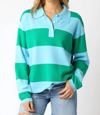 Olivaceous Benny Striped Rugby Top In Blue/green