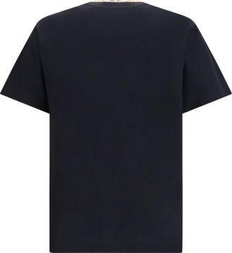 Burberry Mens T-Shirt With Check Trims Black Cotton T-Shirts And Polos