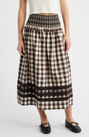 Damson Madder Ava Ruffle Trim Midi Skirt in Butter at Nordstrom Rack, Size 10 Us / 14 Uk