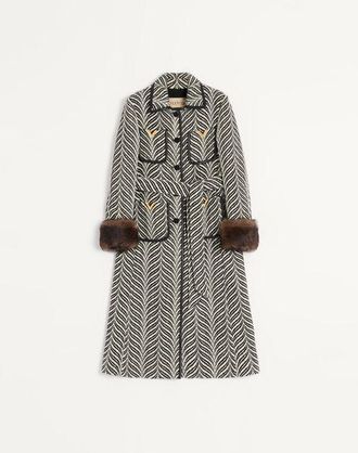 Valentino Wool Cloth Coat with Fauve Eclat Animal Print Wo
