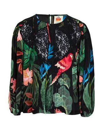Farm Rio MIDNIGHT MACAW FIESTA BLACK BLOUSE