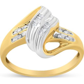 House of Brilliance 10K Gold 1/10 Cttw Baguette and Round-Cut Diamond Bypass Ring in Yellow at Nordstrom, Size 7