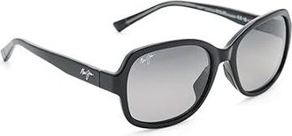 Maui Jim Hiluhilu Fashion Womens Sunglasses Shiny Black/Neutral Grey Polarized, Plastic