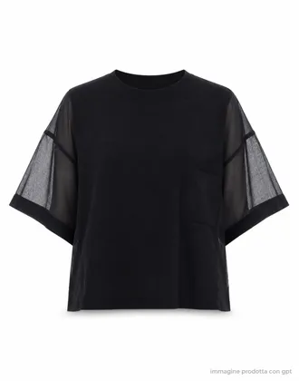 LABORATORIO Black Relaxed Fit Cotton Crew Neck Top