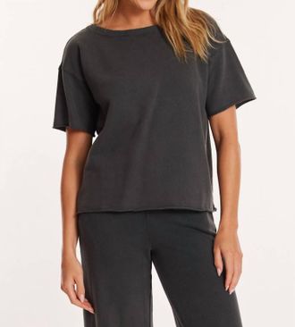 Mod-o-doc Elbow Sleeve Boatneck Boxy Top In Washed Ebony