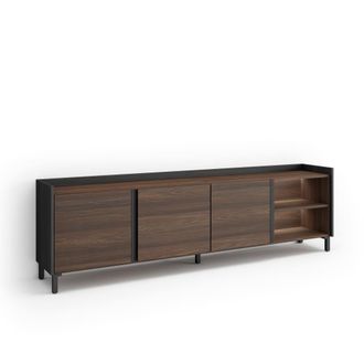 Skraut Home Mueble tv efecto madera roble oscuro y negro 207x35x61cm con patas