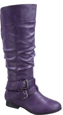Top Moda TOP Moda Coco-20 Womens Fashion Round Toe Low Heel Knee High Zipper Riding Boot Shoes, Purple-pu, 7 UK