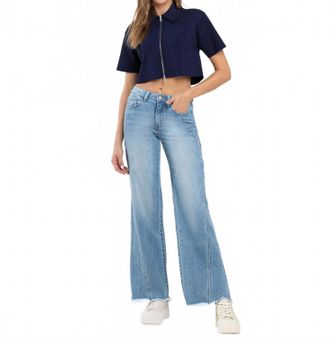 Flying Monkey Womens High Rise Wide Leg A Line Jean In Medium Denim