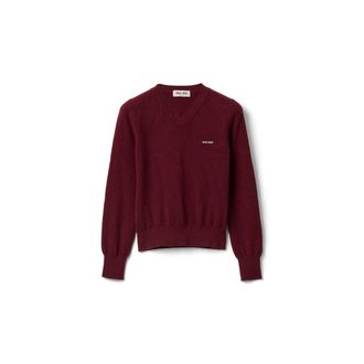 Miu Miu V-neck Wool Cardigan, Woman, Amaranth Red, Size 36