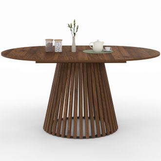 IDMarket Carmen Tavolo Da Pranzo Rotondo Allungabile 4-8 Persone Con Gamba A Doghe In Noce E Piano In Noce 110 - 150 Cm
