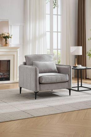 Living and Home Modern Upholstered Accent Chair Armchair with Lumbar Pillow in Grey