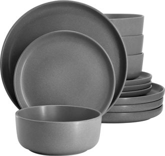 Gibson Bryant Park 12 Piece Reactive Stoneware Dinnerware Set in Gray