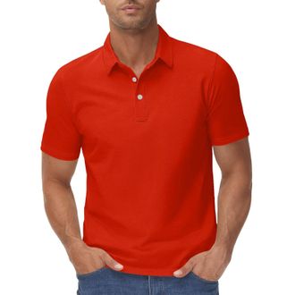 Generic Heavy Cotton T Shirts Men Mens Polos Shirts Short Sleeve Classic Fit Shirts Casual Solid Collared T Shirt Layering Shirt Men Orange