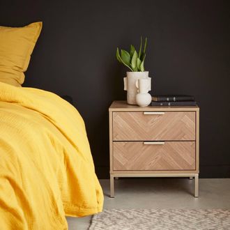 Sweeek Wood-effect Bedside Table With Herringbone Pattern in Light Brown