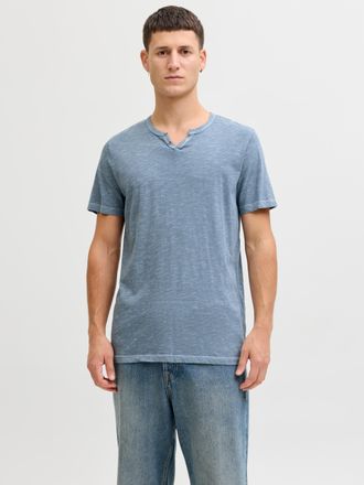 Jack & Jones T-Shirt JACK & JONES JJESPLIT NECK TEE SS NOOS, Herren, Gr. XXL, blau mirage, Jersey, Obermaterial: 100% Baumwolle, unifarben, regular fit taillenbede