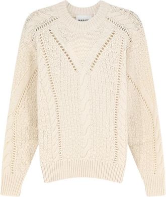 Isabel Marant Ribbed Crewneck Cable Sweater - Dames - Ronde hals truien - Beige - XS - Wol - Truien & Vesten