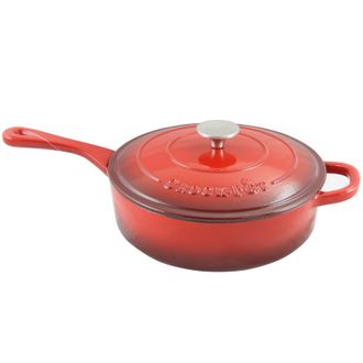 Crock-pot Artisan 3.5 Quart Enameled Cast Iron Deep Saut&eacute; Pan With Self Basting Lid in Scarlet Red