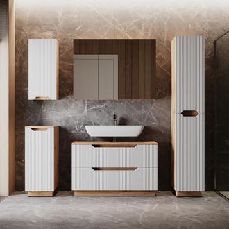 Vicco Juego De Muebles De Ba&ntilde;o Lotta, Roble/rayas Blancas, 5 Partes, Vicco
