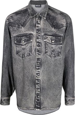 Diesel acid-wash long-sleeve shirt - men - Viscose - 46 - Black