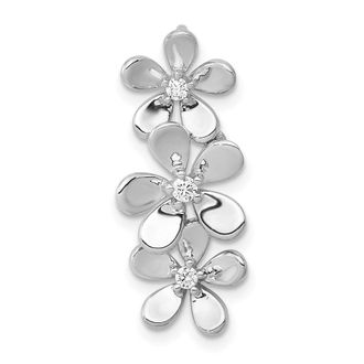 Diamond2Deal 14k White Gold 1/10 carat Diamond Three Flower Chain Slide