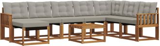 vidaXL Conjunto De Sof&aacute;s De Exterior 9 Uds. Natural Y Gris Claro Vidaxl