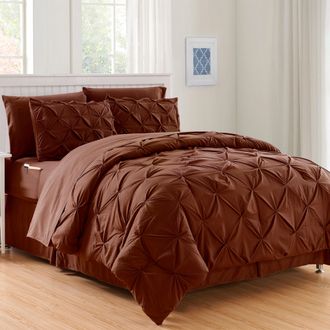 Elegant Comfort 8-pc Pintuck Pinch Comforter Set - Includes 4-pc Sheet Set With Sided Storage Pocket