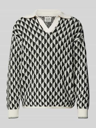 Scotch & Soda Oversized Strickpullover mit V-Ausschnitt Modell jacquard in Offwhite, Gr&ouml;&szlig;e L