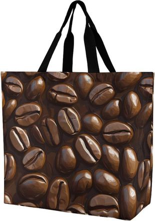 Generic Coffee Beans Large Reusable Shopping Bag Lightweight Foldable Tote Bags Washable Shoulder Handbag