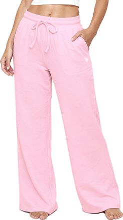 U.S.Polo Association Womens Sweatpants with Pockets, Womens Fleece Wide Leg Sweats, Rose Shadow, XL