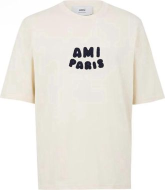 Ami Mens Mens Logo T-Shirt in White Cotton - Size Medium