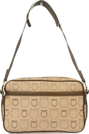 Ferragamo Borsa a spalla Gancini in jacquard 1990-2000 - Marrone