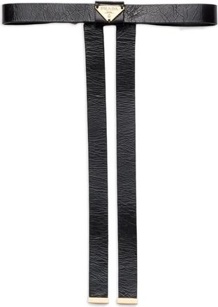 Prada Leren haarclip met logo - Zwart