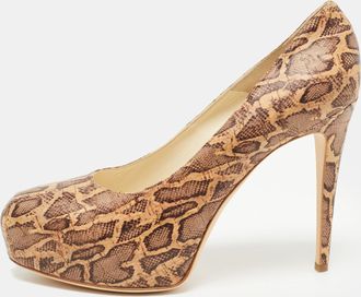 Brian Atwood Brown/beige Cork Print Platform Pumps