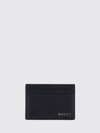 Gucci Portacarte piatto in pelle di vitello martellata con logo metallico