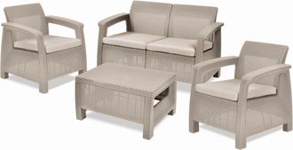 Keter Conjunto Lounge Corfu Sof&aacute; Capuchino + 2 Sillones + Mesa De Centro Abierta - Keter