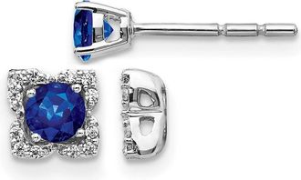 Diamond2Deal 14k White Gold Diamond and Sapphire Stud w/Jacket Earrings