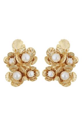 Panacea Faux Pearl Flower Cluster Earrings in White at Nordstrom
