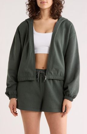 Zella Feather Fleece Zip Hoodie in Green Urban at Nordstrom Rack, Size X-Small