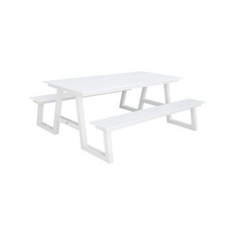 Sweeek Mesa de picnic de aluminio con 2 bancos, 6 plazas, blanco