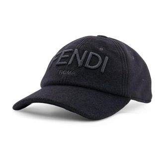 Fendi Zwarte Verstelbare Velcro Hoed Geborduurd Logo - Heren - Petten - Zwart - ONE Size - Katoen - Accessoires