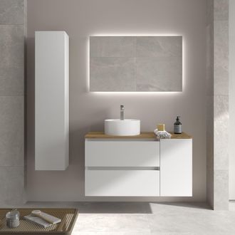 Cygnus Bath Mueble Ba&ntilde;o Bequia 100cm Y Coqueta Y Lavabo Blanco 100x45x56