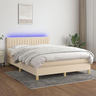 vidaXL Cama Box Spring Con Colch&oacute;n Y Led Tela Crema 140x200 Cm Vidaxl