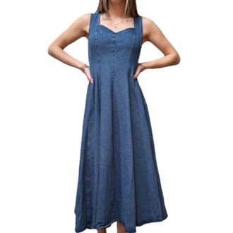 Flying Tomato Denim Maxi Dress In Medium Blue